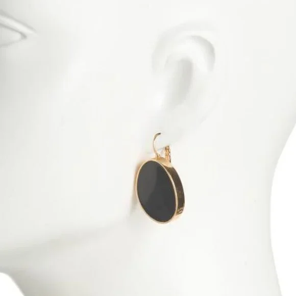 KENNETH JAY LANE Gold Black Enamel Shape Earrings - Picture 2 of 3